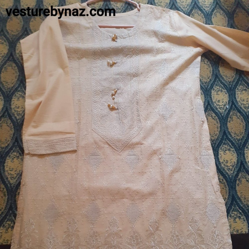 Beige Embroidered Shirt With Chunri Dupatta